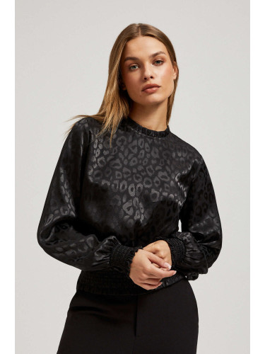 Marisse Black Puff Sleeve Animal Print Shirt