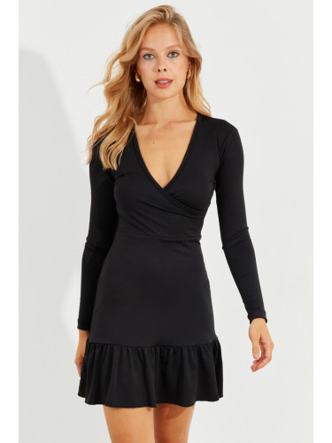 Cool & Секси Дамски черна пола Flounced Double Breasted Mini Dress
