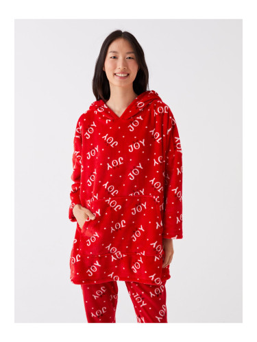 LC Waikiki Hooded Christmas Themed Long Sleeve Women's Plush Pajama Top