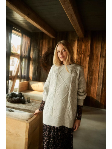 Marisse Light Gray Decorative Knit Sweater