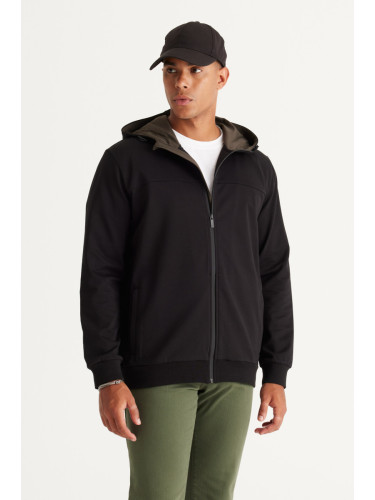 ALTINYILDIZ CLASSICS Men's Black Slim Fit Slim Fit Hooded Cotton Sweatshirt Jacket