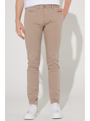 AC&Co / Altınyıldız Classics Men's Beige Slim Fit Slim Fit Trousers with Side Pockets, Cotton Diagonal Pattern Flexible Trousers.