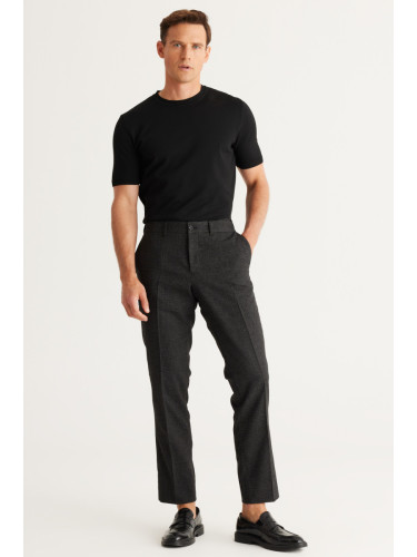 ALTINYILDIZ CLASSICS Men's Black Comfort Fit Elastic Waist Patterned Flexible Classic Fabric Trousers