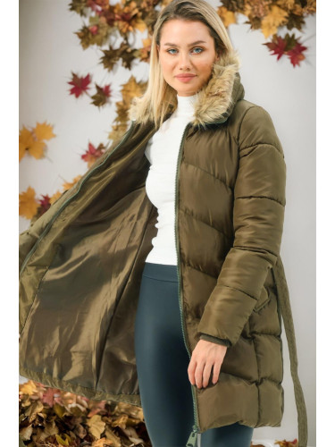 Z6767 DEWBERRY WOMEN'S COAT-PLAIN KHAKI