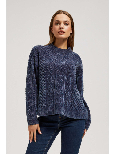 Marisse Navy Blue Sweater With Decorative Weave