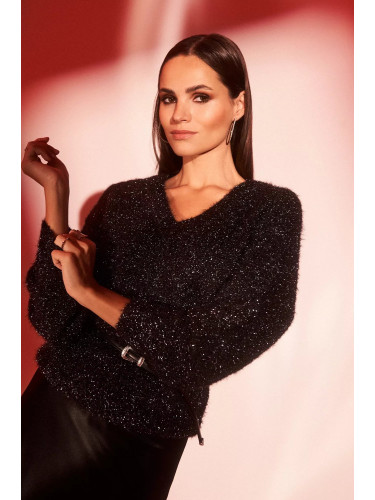 Marisse V-Neck Sweater With Metallic Thread