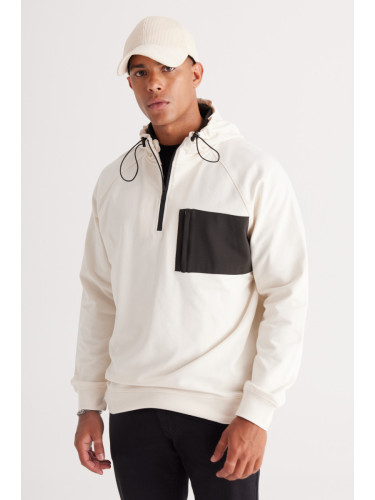 ALTINYILDIZ CLASSICS Men's Ecru-Khaki Standard Fit Regular Fit Hooded Cotton Sweatshirt