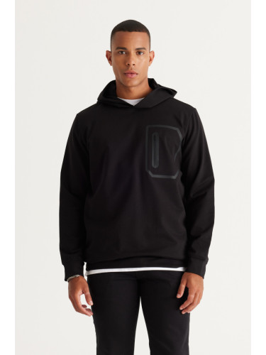 ALTINYILDIZ CLASSICS Men's Black Standard Fit Regular Fit Hooded Cotton Sweatshirt