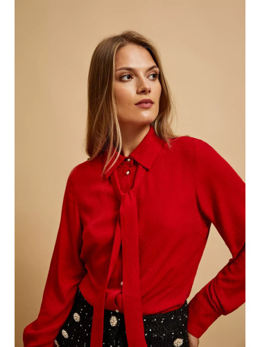Marisse Red Tie-Neck Shirt