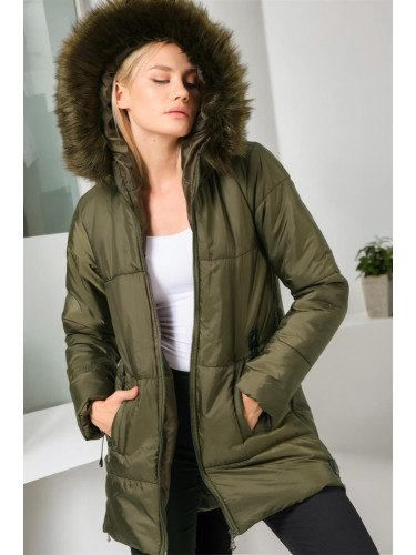 Z6668 DEWBERRY WOMEN'S COAT-PLAIN KHAKI