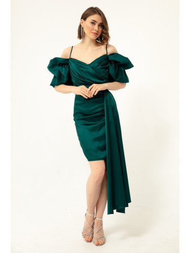Lafaba Women's Emerald Green Evening Dress with Straps and Tail.