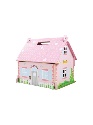 Bigjigs Toys - Преносима дървена къща за кукли