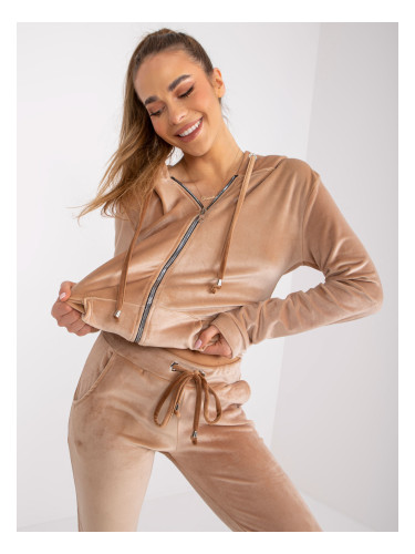 Dark beige two-piece velour set with Ilaria trousers