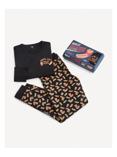 Black men's patterned pyjamas in Celio Hot Dog gift box