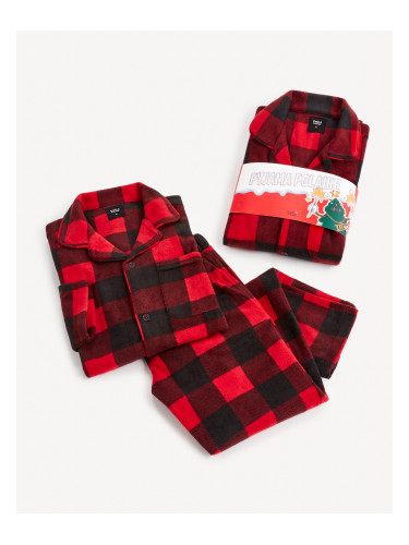 Black and red men's plaid pyjamas in a Celio Christmas pack
