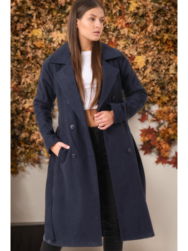 Z6765 DEWBERRY WOMEN'S COAT-PLAIN NAVY BLUE