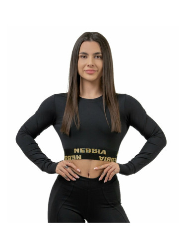 Nebbia Long Sleeve Crop Top INTENSE Perform Black/Gold XS Фитнес тениска