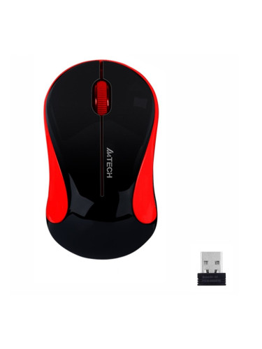 Мишка A4tech G3-270N-4 V-Track, безжична, оптична (1000 dpi), USB, черна/червена
