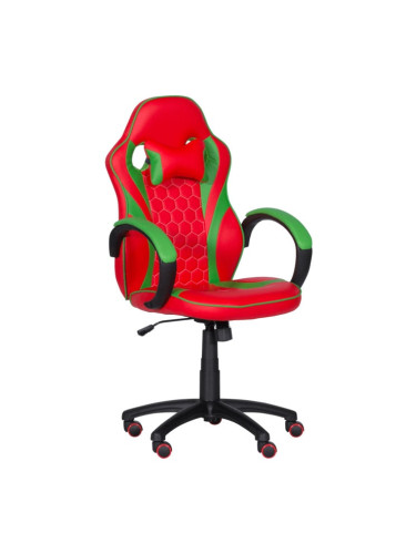 Геймърски стол стол Carmen 6304, до 100kg., еко кожа, полипропиленова база, Tilt tension механизъм, газов амортисьор, коригиране височина, регулируем люлеещ механизъм, червено-зелен