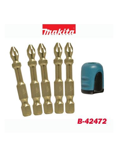 К-т накрайници/битове с магнитен държач Makita B-42472 Impact Gold, 5бр., PZ2, 50мм, 1/4" шестостен
