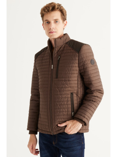 ALTINYILDIZ CLASSICS Мъжки кафяв стандарт годни редовни годни високо деколте шарени палто