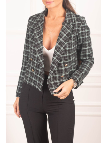 armonika Women's Mint Double Breasted Collar Tweed Crop Jacket