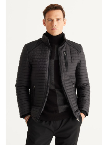 ALTINYILDIZ CLASSICS Мъжки черен стандарт годни редовни нарязани стойка яка рамото подробни зимно палто