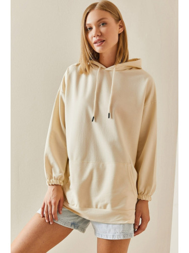 XHAN Cream Color Kangaroo Pocket Oversize Hooded Sweatshirt