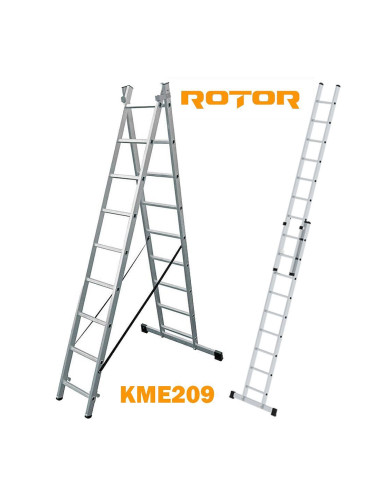 Стълба алуминиева, сгъваема, 2x9 стъпала, 4.32 м, ROTOR KME209