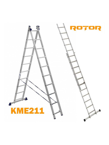 Стълба алуминиева, сгъваема, 2x11 стъпала, 5.4 м, ROTOR KME211