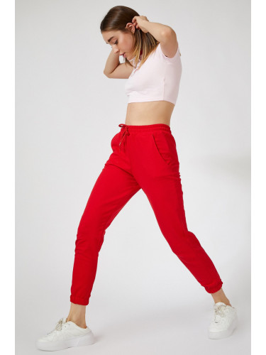 Happiness İstanbul Women's Red Sweatpants with Pockets