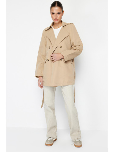 Trendyol бежов извънгабаритни широк нарязани колан тренчкот