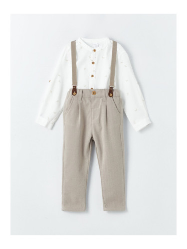 LC Waikiki Long Sleeve Baby Boy Shirt, Trousers and Suspenders 3-Piece Set