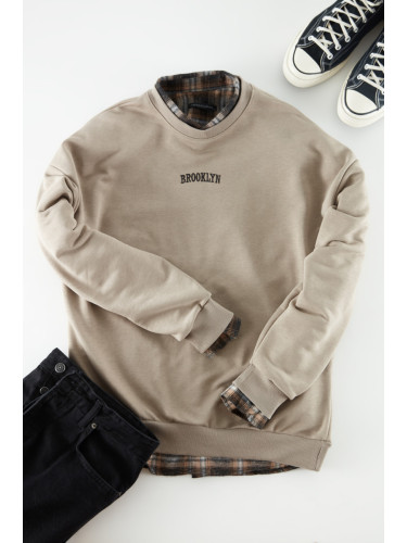 Trendyol Mink Oversize/Wide Cut Brooklyn City Text Embroidered Thick Cotton Sweatshirt