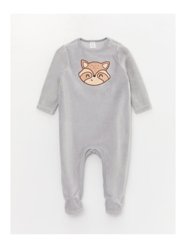 LC Waikiki Crew Neck Long Sleeve Embroidery Detailed Plush Baby Boy Rompers
