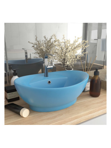 Sonata Мивка с преливник лукс овал светлосин мат 58,5x39 см керамика