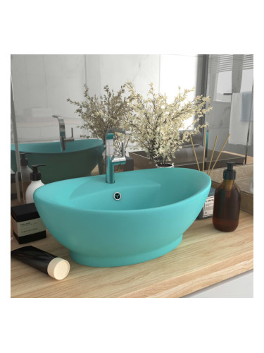 Sonata Мивка с преливник лукс овал светлозелен мат 58,5x39 см керамика