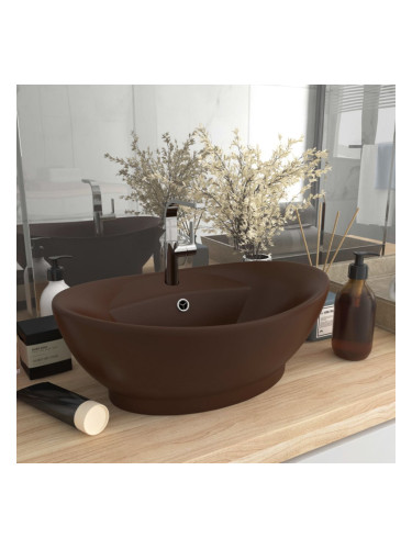 Sonata Мивка с преливник лукс овал тъмнокафяв мат 58,5x39 см керамика