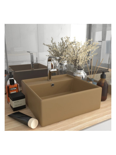 Sonata Мивка с преливник лукс квадрат кремав мат 41x41 см керамика