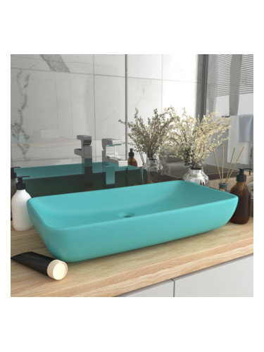 Sonata Луксозна правоъгълна мивка мат светлозелено 71x38 см керамика