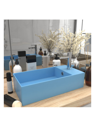 Sonata Мивка за баня с преливник, керамична, светлосиня