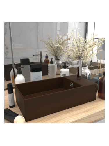 Sonata Мивка за баня с преливник, керамична, тъмнокафява