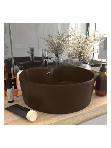 Sonata Луксозна мивка с преливник тъмнокафяв мат 36x13 см керамика