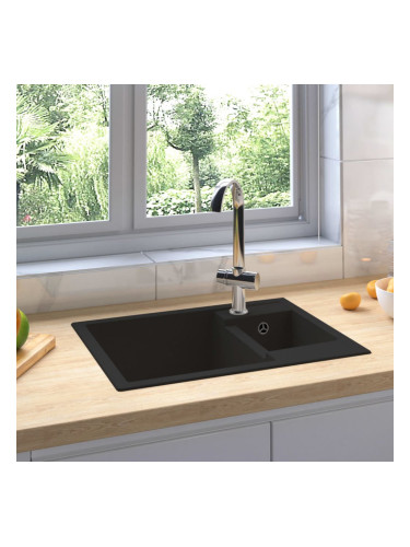 Sonata Кухненска мивка с преливник, двойно корито, черна, гранит