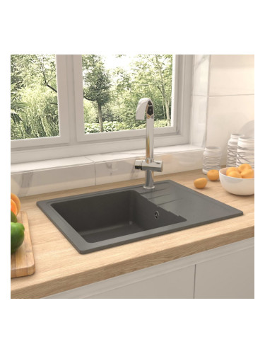 Sonata Кухненска мивка с преливник, овал, сива, гранит