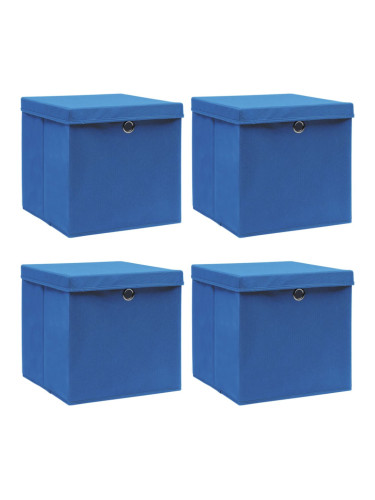 Sonata Кутии за съхранение с капаци, 4 бр, сини, 32x32x32 см, текстил