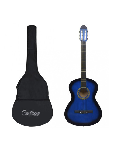 Sonata Класическа китара за начинаещи с калъф, синя, 4/4, 39"