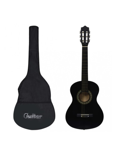 Sonata Класическа китара за начинаещи и деца с калъф, черна, 1/2, 34"