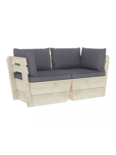 Sonata Градински 2-местен палетен диван възглавници импрегниран смърч