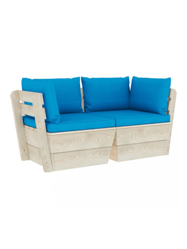 Sonata Градински 2-местен палетен диван възглавници импрегниран смърч